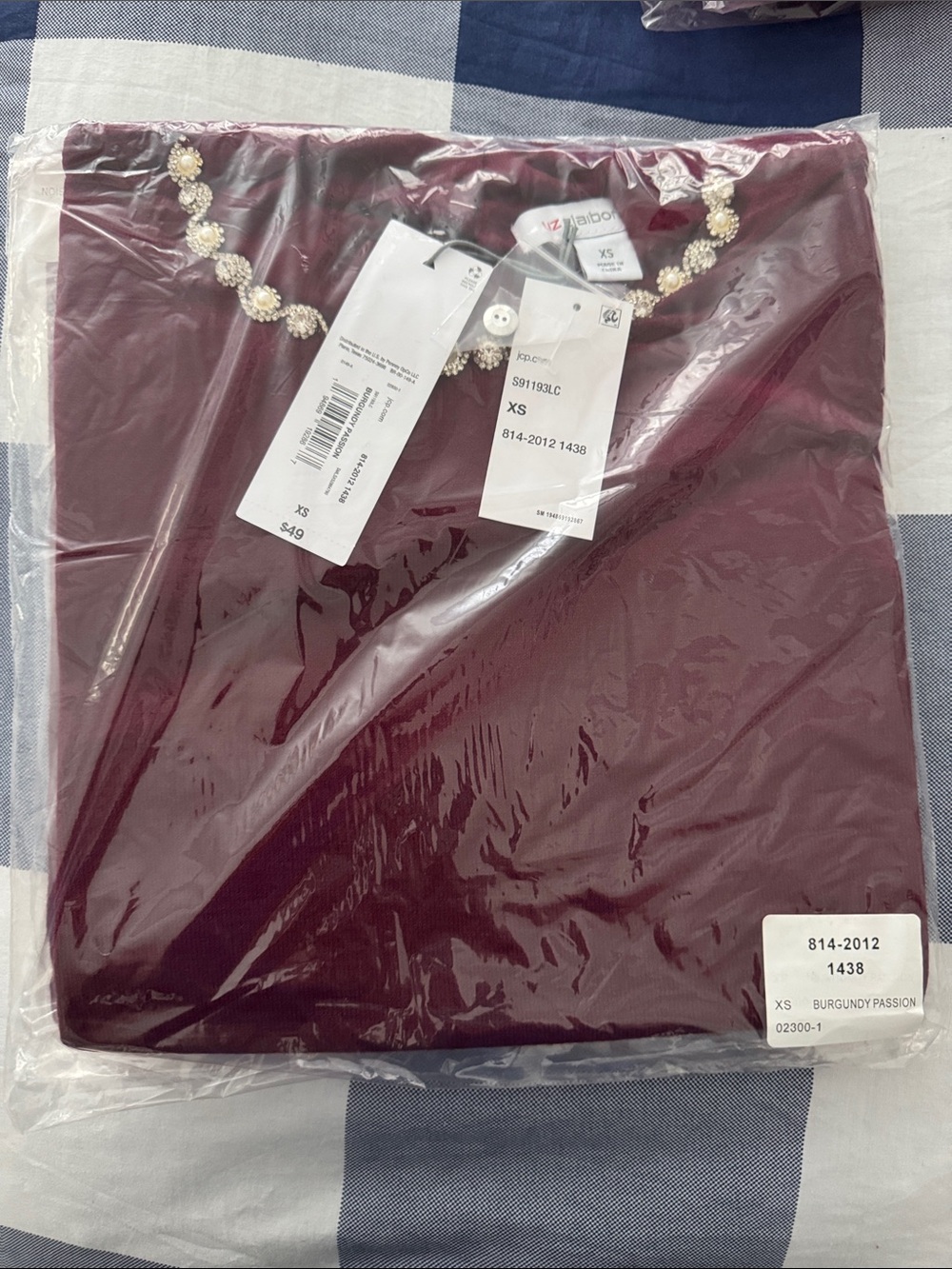 Liz Claiborne Beaded Neck Burgundy Women's Top - XS